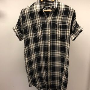 Black plaid t-shirt dress (button up)